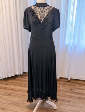 Soft Black Gothic Victorian Inspired Maxi Dress With Lace Detail- Cosmic Aura